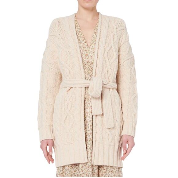 Vanessa Bruno S Suzanne Cable Knit Cardigan Sweater Belted Beige - Picture 1 of 9